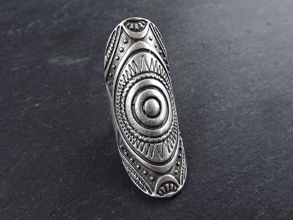 Silver Oval Tribal Ethnic Boho Finger Cuff Statement Ring - Authentic Turkish Style