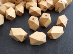 Large Long Natural Beige Hexagon Wood Beads, Facet Wooden Geometric Bead Spacers, 21x14mm, 6pcs