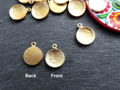 3 Gold Disc Charms, Dome Charm Pendants, Round Charms, Convex Curve Pendant Base for Cold Enamel or Epoxy, 22k Matte Gold Plated