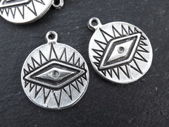 All Seeing Eye Pendant, All Seeing Eye Charm, Evil Eye, Matte Antique Silver, 2pc