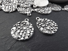 Round Dappled Disc Pendant Charms, Silver Dot Coin Pendant, Matte Antique Silver Plated, 2pc