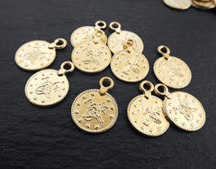 Gold Coin Charms, Ethnic Ottoman Coin Pendants, Medallion Pendants, Turkish Coin Beads, Tribal, Ancient Beads, 22k Matte Gold Plated, 20pcs