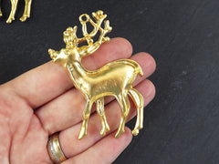 Reindeer Pendant, Reindeer Ornament, Gold Reindeer, Stag Pendant, Christmas Pendant Charm. Holiday Pendant, 22k Matte Gold Plated, 1pc
