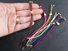 Brown Adjustable Rope Slider Bolo Cord Bracelet Blank, 2mm, Gold Sliding Bead 1pc