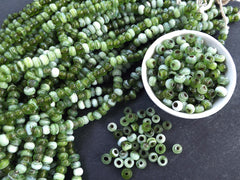 BULK - 50 Marble Green Rustic Glass Bead - Traditional Turkish Artisan Handmade - 8mm