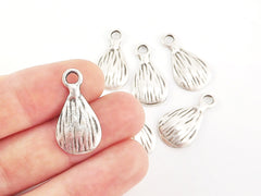 6 Textured Hammered Teardrop Pendant Charms - Matte Antique Silver Plated