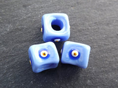 Cornflower Blue Square Evil Eye Beads, Protective Turkish Nazar, Good Luck Bead, 10mm, 3pc