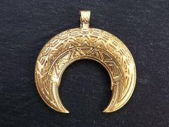 Large Crescent Pendant Tribal Double Horn Moon Detailed Pendant 22k Matte Gold Plated Turkish Jewelry Supplies Findings Components 1PC
