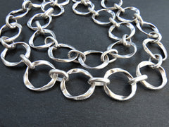 27mm Large Chunky Organic Link Statement Chain, Wide Chain, Wavy Round Link Chain, Matte Antique Silver Plated, 1 Meter = 3.3 Feet