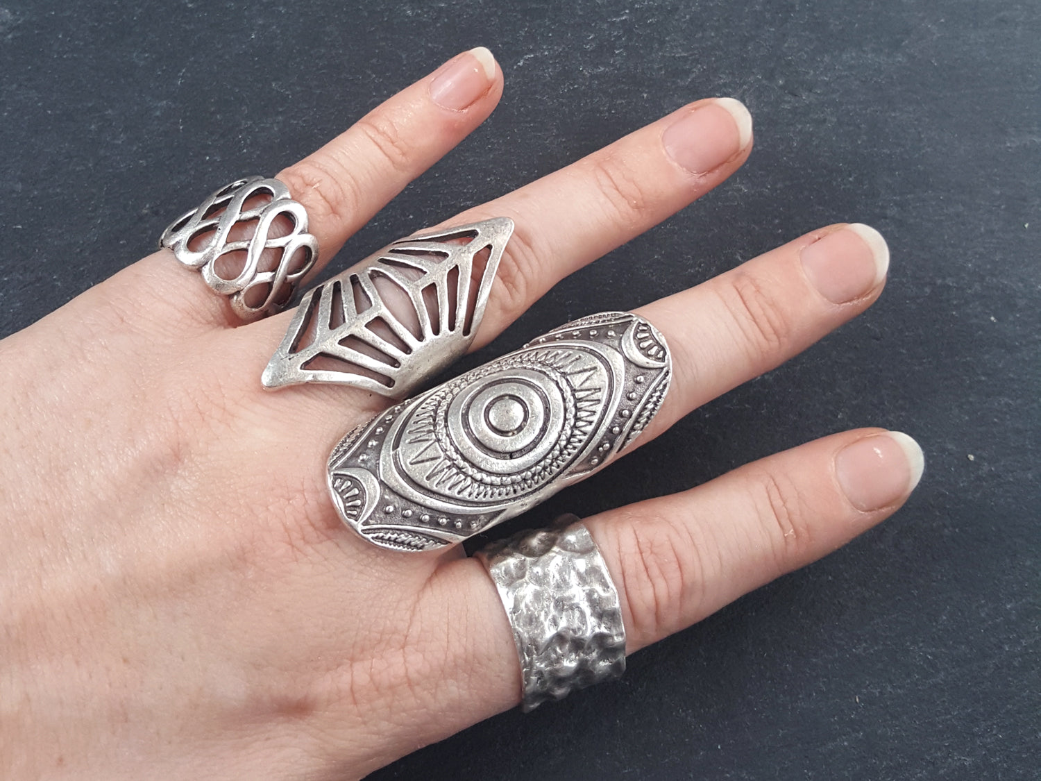Oval Tribal Statement Silver Finger Boho - Authentic LylaSupplies Ring – Cuff Ethnic