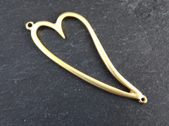 Gold Heart Pendant Connector, Cut Out Heart, Turkish Jewelry Findings, Making Artisan Craft Supplies, 22k Matte Gold Plated, 1pc