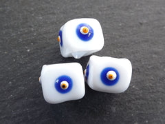 White Square Evil Eye Beads, Protective Turkish Nazar, Good Luck Bead, 10mm, 3pc