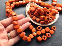 10mm Orange Glass Cube Square Beads, Rustic Traditional Turkish Artisan Handmade Beads, Turkish Glass Beads