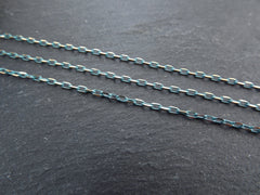 3 x 2mm Teal Blue Gold Diamond Cut Cable Chain, Oval Link Chain, 2 Meters