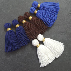 Long Royal Blue Handmade Wool Thread Tassels - 3 inches - 75mm - 2 pc