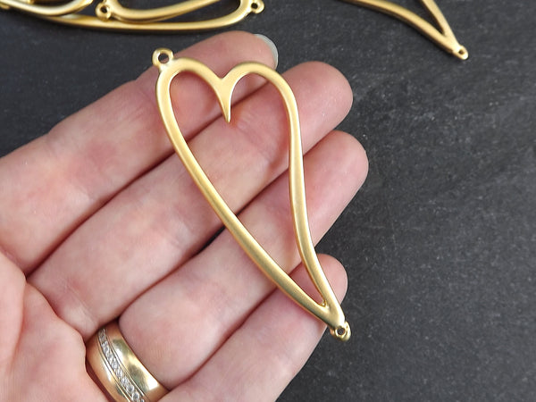 Gold Heart Pendant Connector, Cut Out Heart, Turkish Jewelry Findings, Making Artisan Craft Supplies, 22k Matte Gold Plated, 1pc