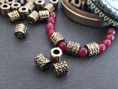 Large Bronze Bubble Tube Bead, Barrel Bead, Metal Bracelet Beads, Antique Bronze 3pc