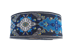 Blue Gray Floral Ethnic Woven Jacquard Trim, Embroidered Flower Ribbon, 40mm, Sewing Supplies