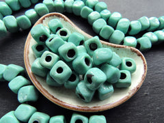 10mm Seafoam Green Glass Cube Square Mint Beads, Rustic Traditional Turkish Artisan Handmade Beads, Turkish Glass Beads