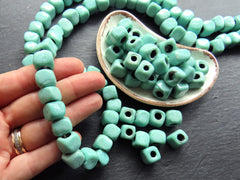 10mm Seafoam Green Glass Cube Square Mint Beads, Rustic Traditional Turkish Artisan Handmade Beads, Turkish Glass Beads