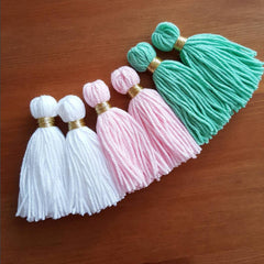 Long White Handmade Wool Thread Tassels - 3 inches - 75mm - 2 pc