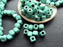 10mm Seafoam Green Glass Cube Square Mint Beads, Rustic Traditional Turkish Artisan Handmade Beads, Turkish Glass Beads