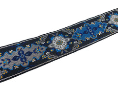 Blue Gray Floral Ethnic Woven Jacquard Trim, Embroidered Flower Ribbon, 40mm, Sewing Supplies