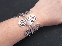 Artisan Hammered Spiral Scroll Ethnic Tribal Statement Bracelet - Authentic Turkish Style Jewelry