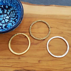 2 Medium Organic Round Ring Closed Loop Pendant Connector 43mm - 22k Matte Gold Plated