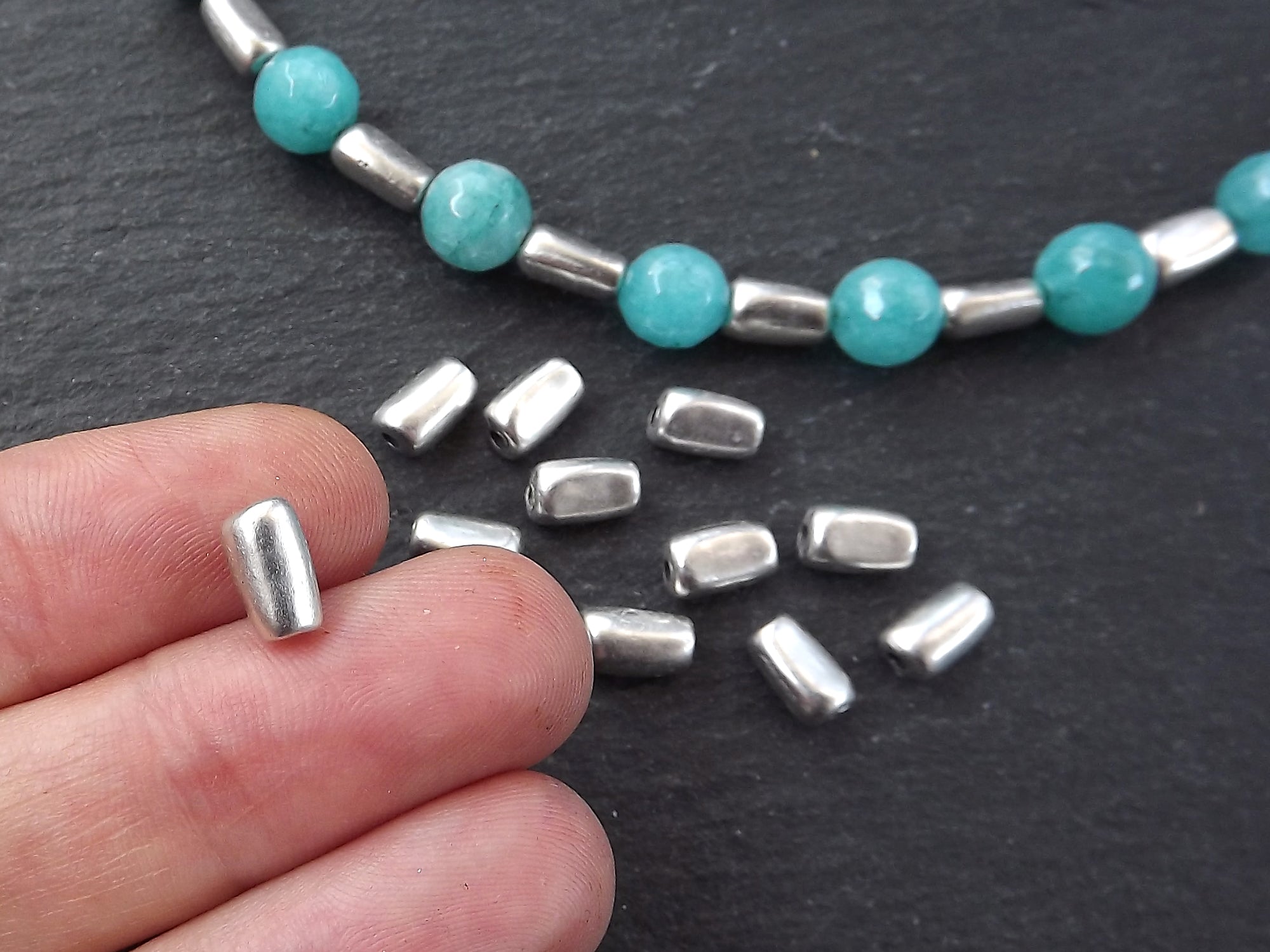 Tube Nugget Silver Bead Spacers, Organic Tube Beads, Greek Mykonos