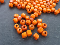 BULK - 30 Orange Tone Shades Rustic Cube Glass Bead - Square Dice Shape Traditional Turkish Artisan Handmade - 7mm - Turkish Glass Beads