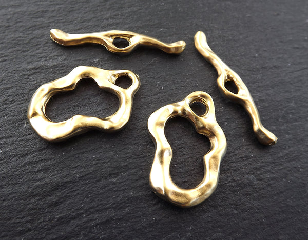 Wavy Toggle Clasps, T Bar Clasps, T Bar, Gold Toggle Clasps, T Clasps, Gold Clasps, Clasp, Closure, 22k Matte Gold Plated - 2sets