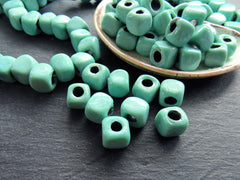 10mm Seafoam Green Glass Cube Square Mint Beads, Rustic Traditional Turkish Artisan Handmade Beads, Turkish Glass Beads