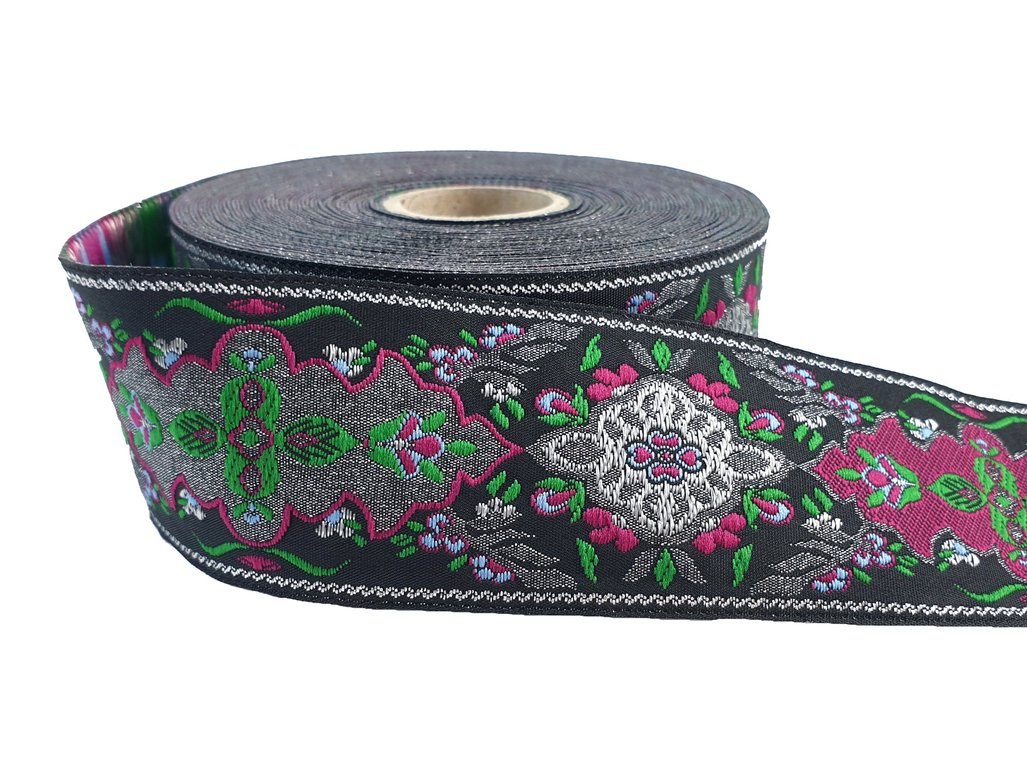 Purple Gray Floral Ethnic Woven Jacquard Trim, Embroidered Flower Ribbon, 40mm, Sewing Supplies