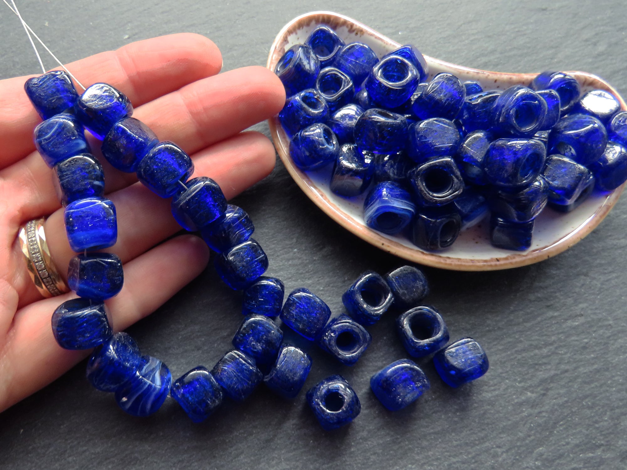Traditional Turkish Artisan Handmade Round Glass Beads, Large Hole