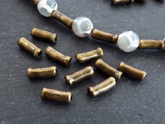 Bronze Tube Bead Spacers 10mm, Organic Nugget Beads, Greek Mykonos, Antique Bronze Plated, 10pcs
