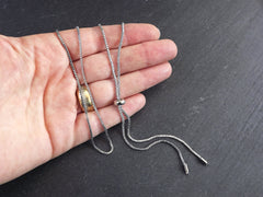 Silver Chain Adjustable Slider Necklace Blank, Box Chain Sliding Clasp, Silver Necklace, 1pc