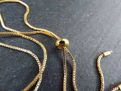 Gold Chain Adjustable Slider Necklace Blank, Box Chain Sliding Clasp, Gold Necklace, 1pc