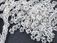 White Zig Zag Line Frosty Translucent Pinched Wave Artisan Handmade Glass Bead - 15 x 12mm - 10pcs