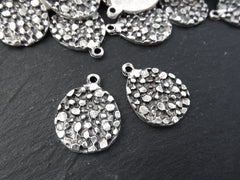 Round Dappled Disc Pendant Charms, Silver Dot Coin Pendant, Matte Antique Silver Plated, 2pc