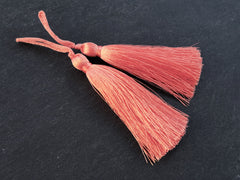 Long Deep Peach Sorbet Silk Thread Tassels - 3 inches - 77mm - 2 pc
