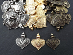 Nepalese Style Artisan Heart Pendant Ethnic Tribal Pattern Rajasthan - 22k Matte Gold Plated - 1pc