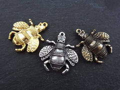 Large Gold Bee Pendant, Bumblebee Pendant, Bee Charm, 22k Matte Gold Plated