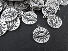 All Seeing Eye Pendant, All Seeing Eye Charm, Evil Eye, Matte Antique Silver, 2pc