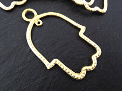 Gold Hamsa Pendant, Hand of Fatima Dotted Fretwork Pendant, Gold Hand Loop Pendant, Lucky, Protective, 22k Matte Gold plated, 1pc