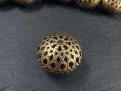 Large Filigree Saucer Bead, lightweight Hollow Statement Spacer, Antique Bronze Plated, 1pc