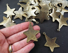 Hammered Star Pendant, Bronze Star Pendant, Star Charms, Curved Star, Rustic Star, Bronze Star, Large Star, Antique Bronze Plated, 2pc