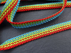 Lime Green Blue Orange Flat Braided Cord, Woven Trim, Bracelet Cord, Braided Trim, Textile Cord, Macrame, 1 Meter = 3.3 Feet = 1.09 Yards