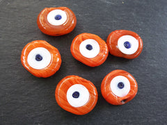 6 Orange Tone Shades Evil Eye Nazar Glass Bead Traditional Turkish Handmade Protective Lucky Amulet 26 mm VALUE PACK - Turkish Glass Beads