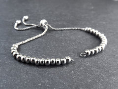 Adjustable Slider Bracelet Blank, Silver Beaded Box Chain Sliding Clasp Bracelet, Chain Connector, Jump Rings on Both Sides For Charm, 1pc